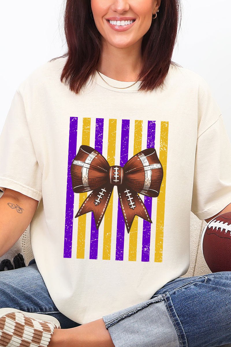Purple & Yellow Gold Varsity Bow Comfort Colors Adult Ring-Spun Cotton Tee - Wholesale Accessory Market
