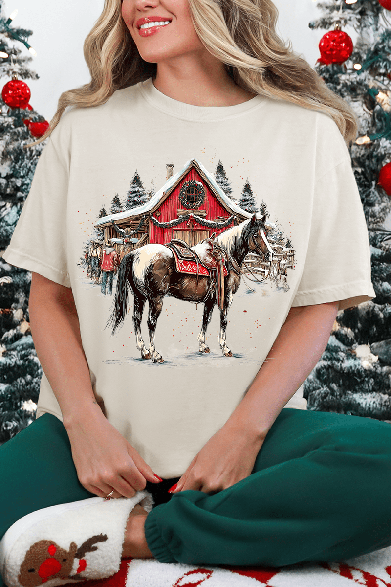 Snowy Stable Christmas Comfort Colors Adult Ring - Spun Cotton Tee - Wholesale Accessory Market