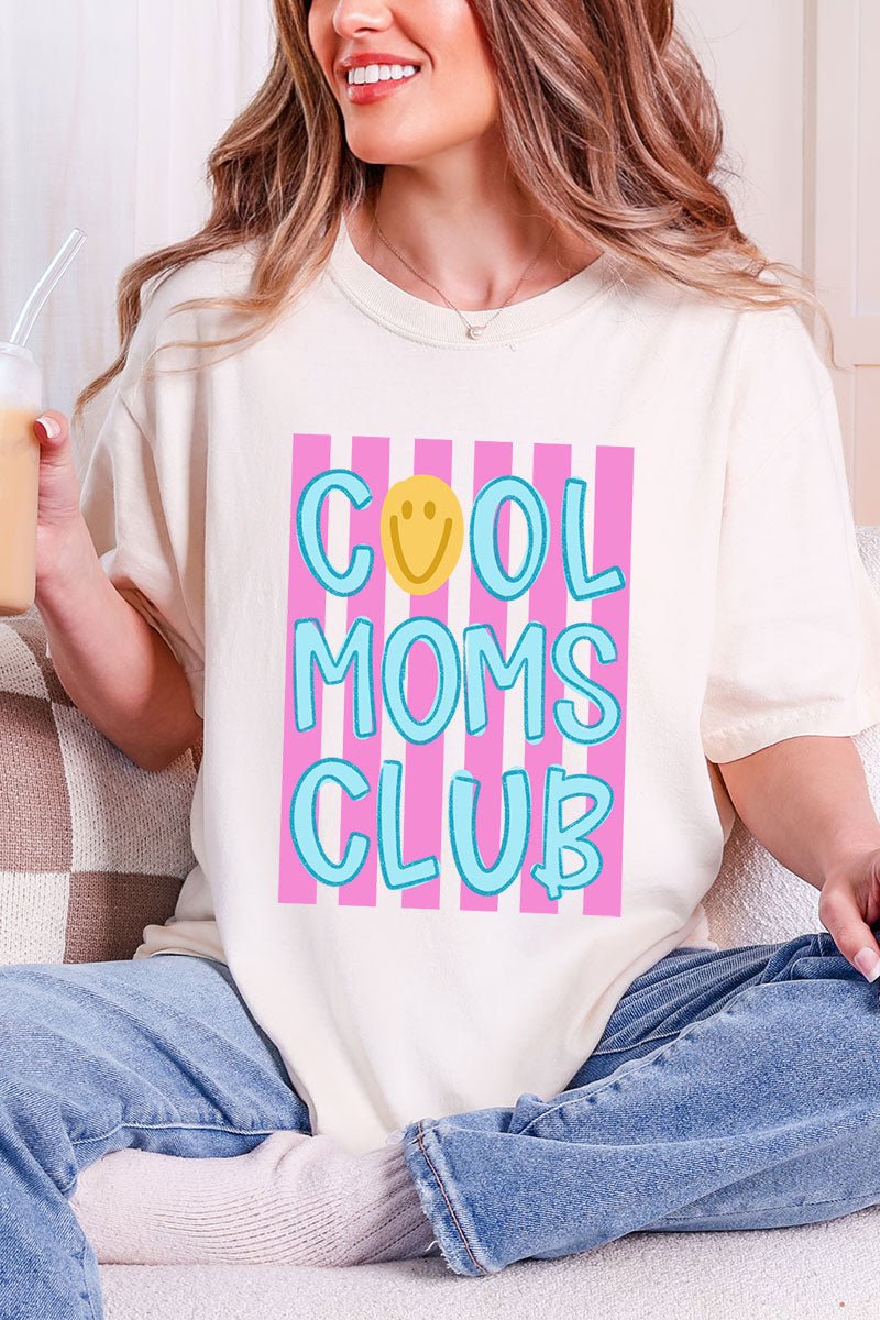 Striped Happy Cool Moms Club Comfort Colors Adult Ring - Spun Cotton Tee - Wholesale Accessory Market