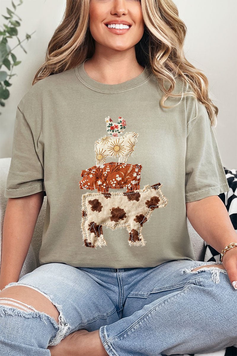Faux Patchwork Farm Animals Comfort Colors Adult Ring - Spun Cotton Tee - Wholesale Accessory Market