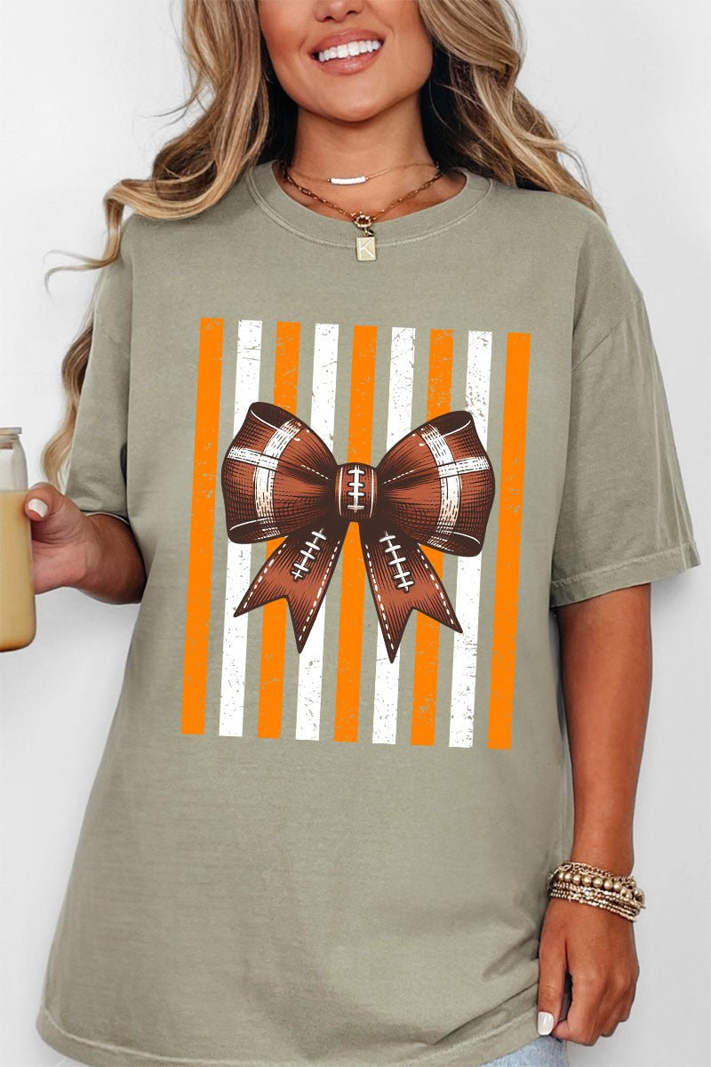 Fiery Orange & White Varsity Bow Comfort Colors Adult Ring-Spun Cotton Tee - Wholesale Accessory Market