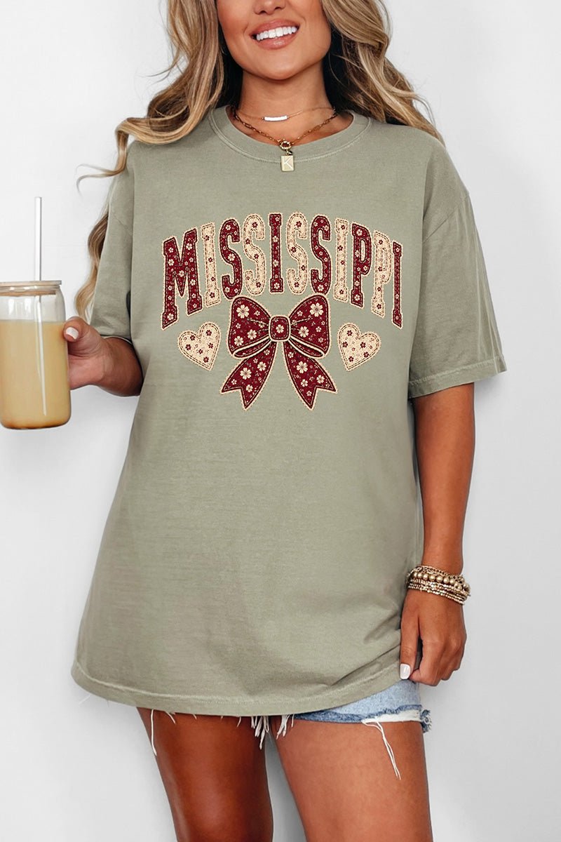 Mississippi Blooming Bow Comfort Colors Adult Ring-Spun Cotton Tee - Wholesale Accessory Market