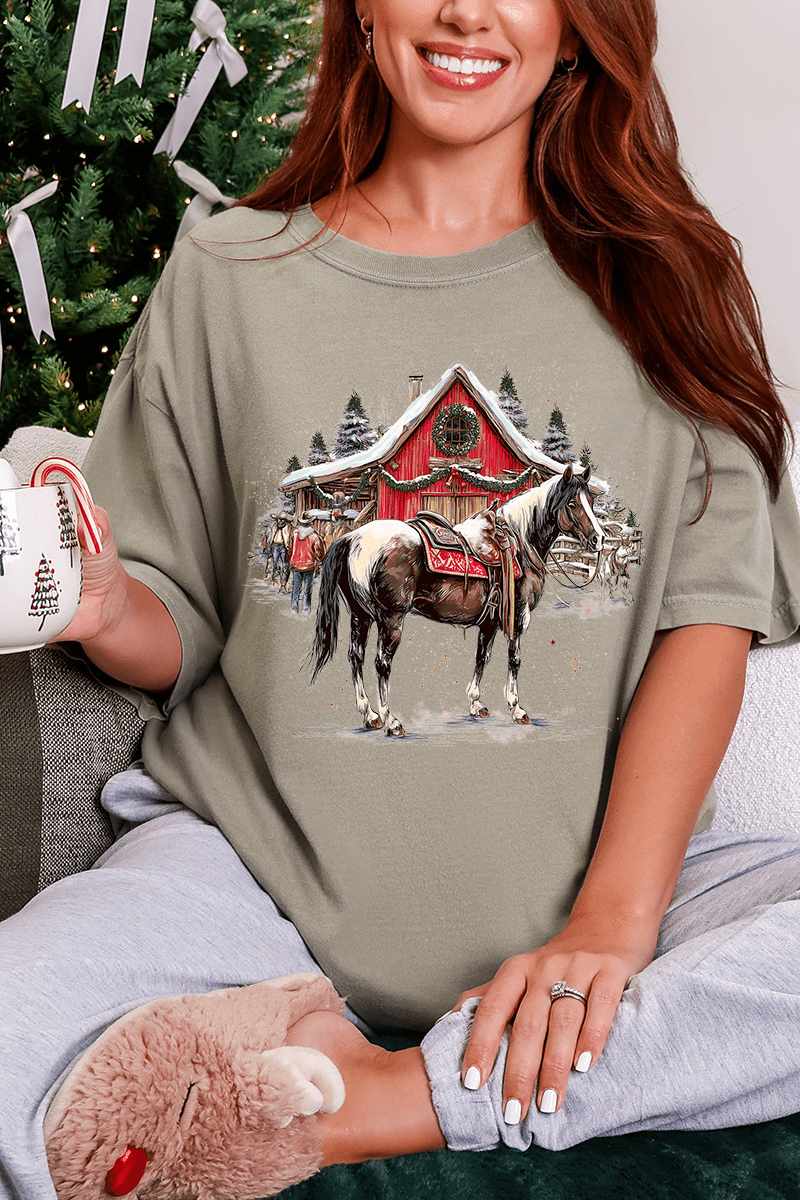 Snowy Stable Christmas Comfort Colors Adult Ring - Spun Cotton Tee - Wholesale Accessory Market