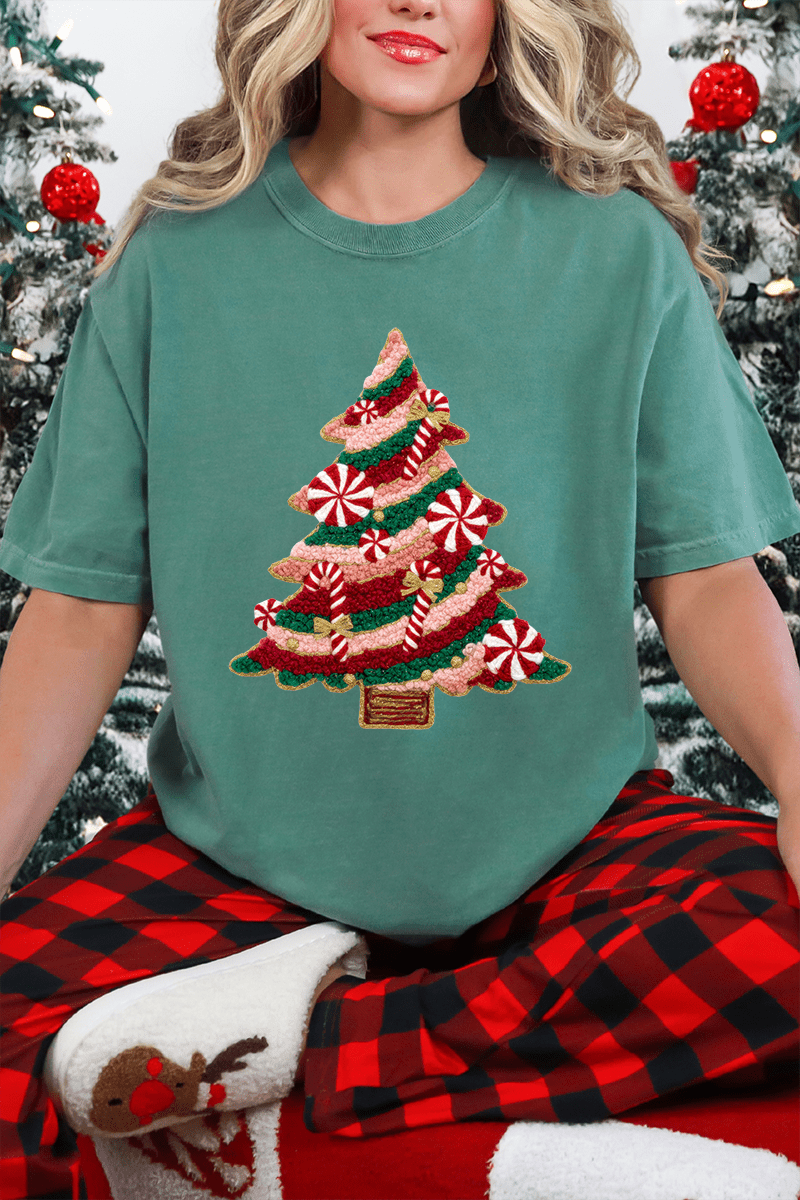 Faux Yarn Candy Cane Wishes Comfort Colors Adult Ring - Spun Cotton Tee - Wholesale Accessory Market