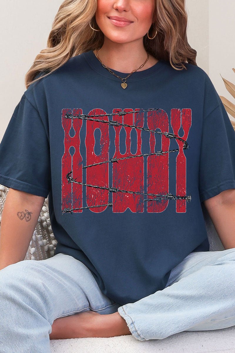 Barbed Wire Howdy Comfort Colors Adult Ring - Spun Cotton Tee - Wholesale Accessory Market