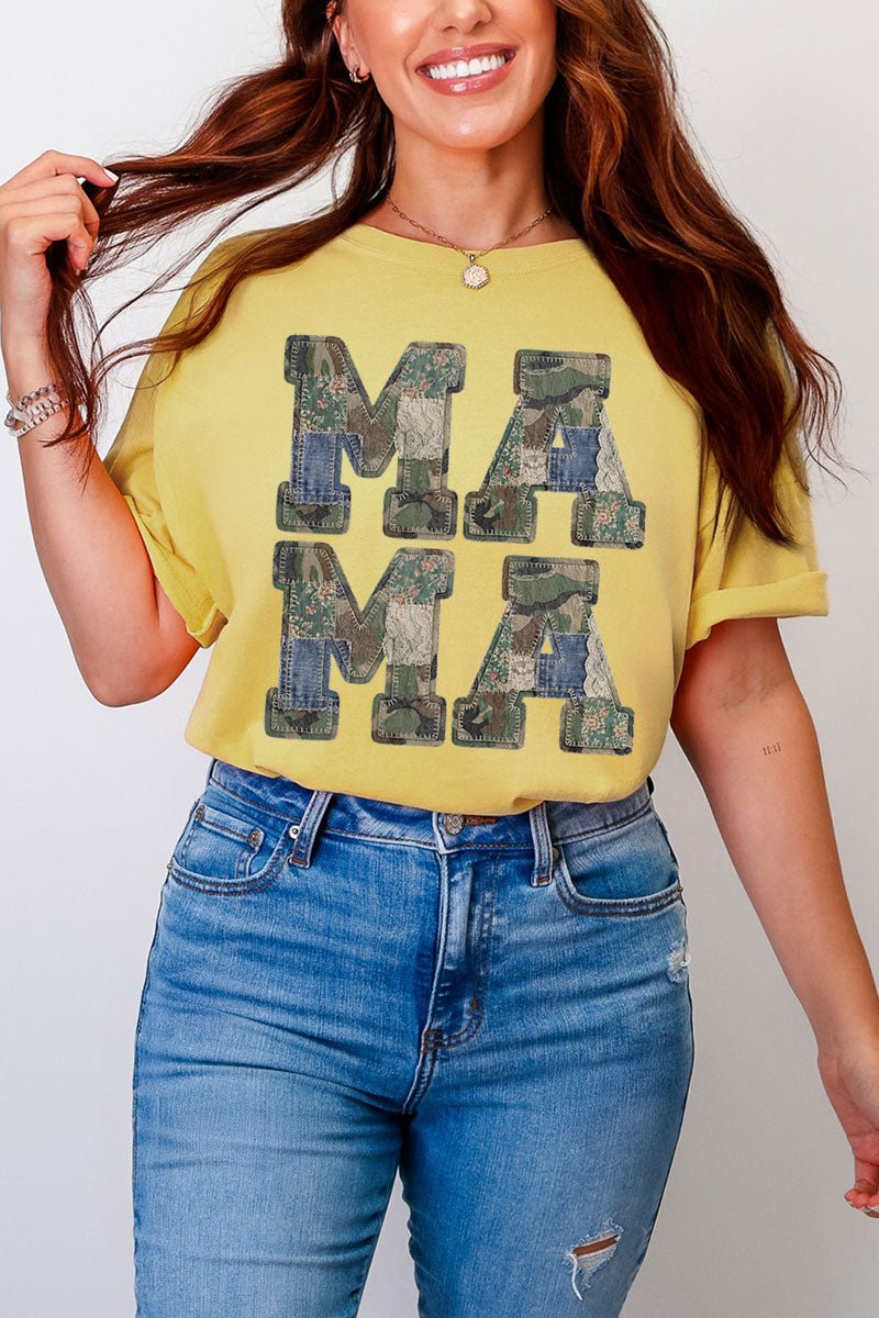 Patchwork Camo Mama Comfort Colors Adult Ring - Spun Cotton Tee - Wholesale Accessory Market