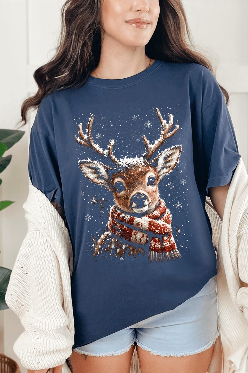 Snow Kissed Reindeer Comfort Colors Adult Ring-Spun Cotton Tee - Wholesale Accessory Market