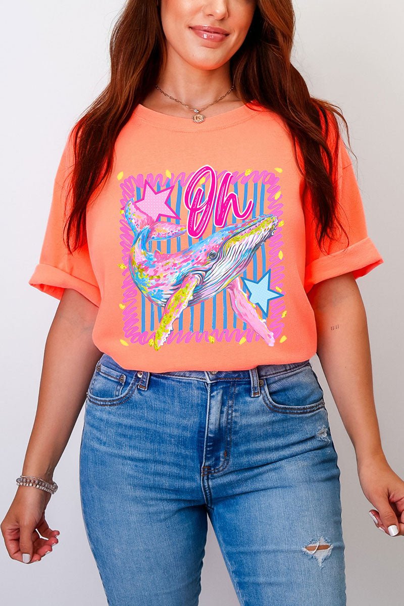 Striped Oh Whale Comfort Colors Adult Ring - Spun Cotton Tee - Wholesale Accessory Market