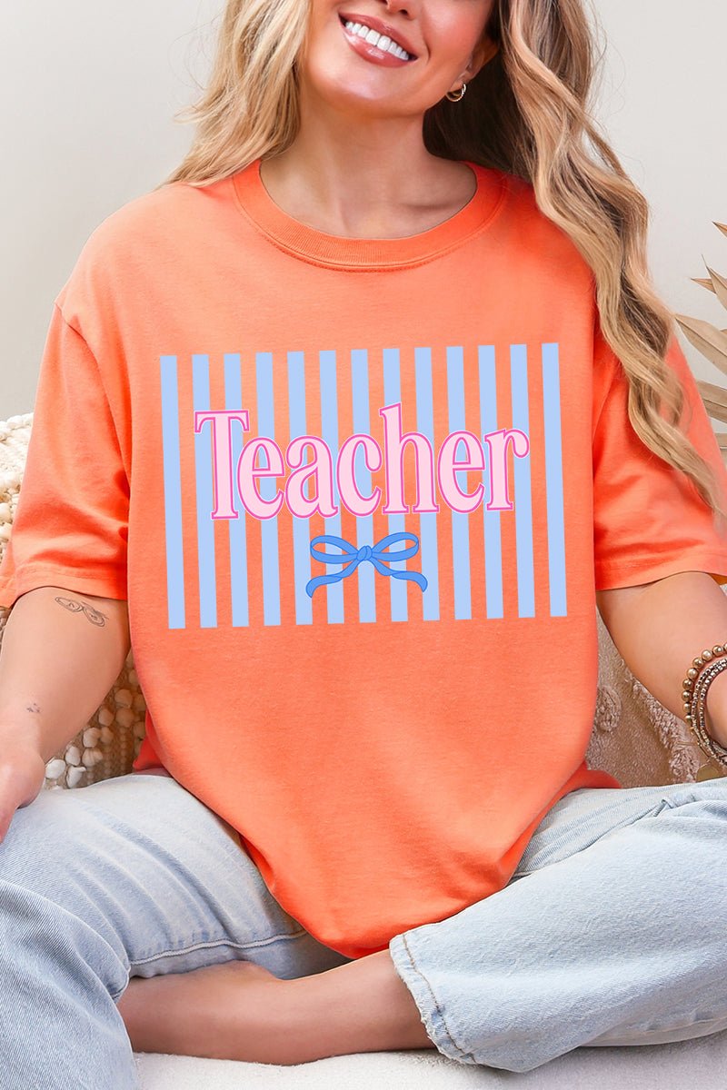 Teacher Striped Comfort Colors Adult Ring - Spun Cotton Tee - Wholesale Accessory Market