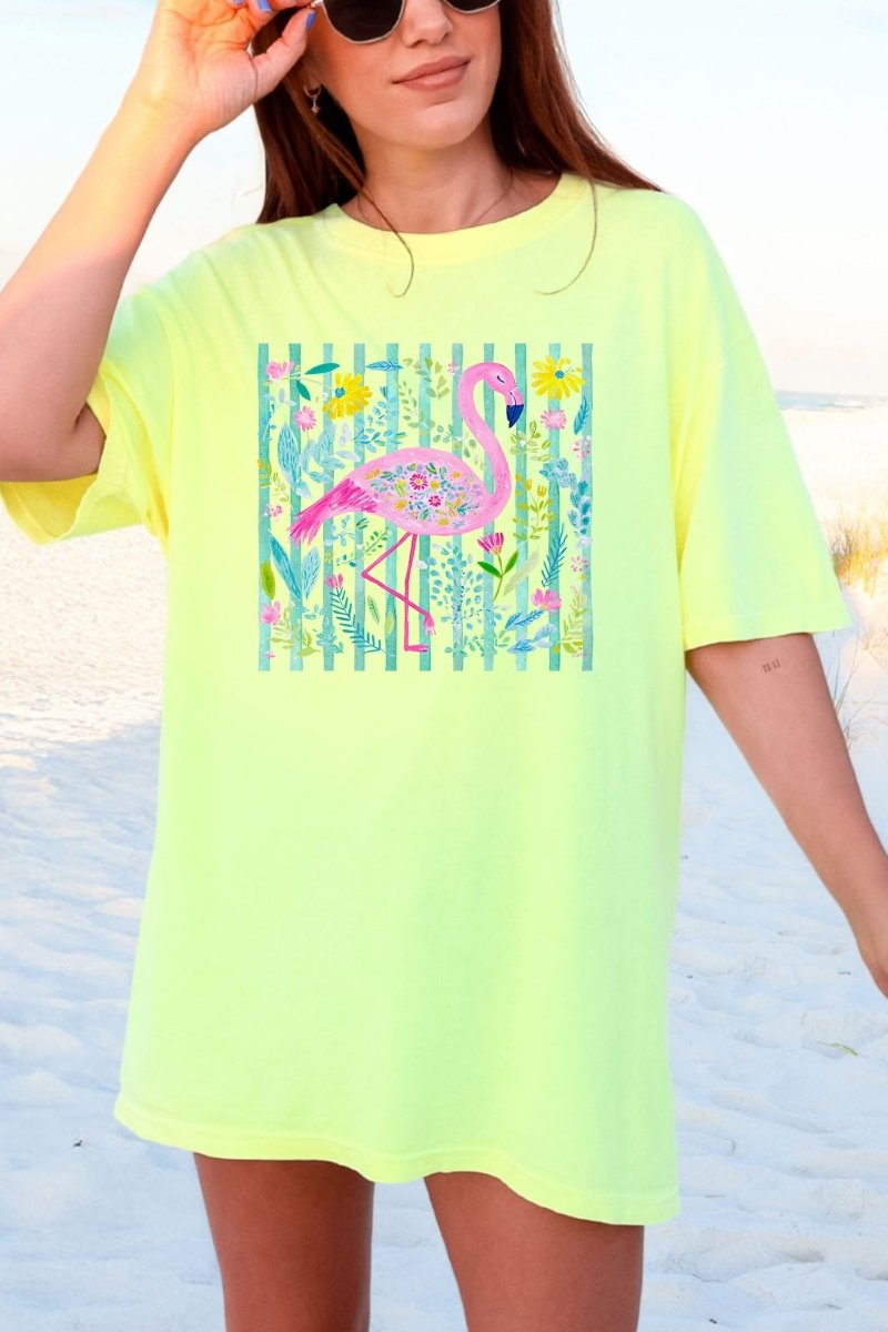 Flamingo Coastal Garden Comfort Colors Adult Ring - Spun Cotton Tee - Wholesale Accessory Market