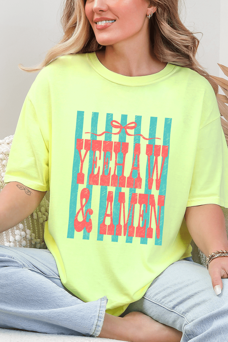 Striped Yeehaw & Amen Comfort Colors Adult Ring - Spun Cotton Tee - Wholesale Accessory Market