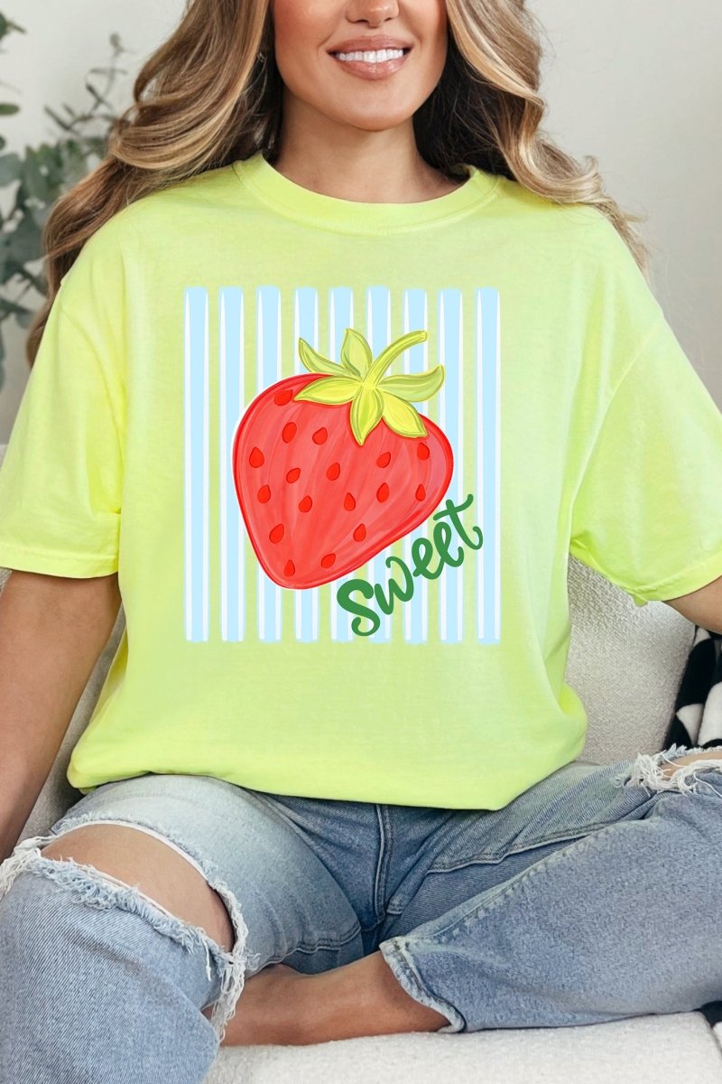 Sweet Strawberry Stripes Comfort Colors Adult Ring - Spun Cotton Tee - Wholesale Accessory Market