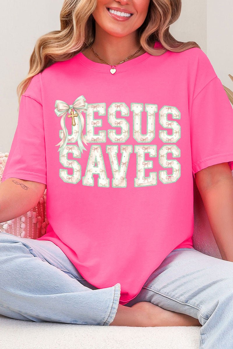 Jesus Saves Coquette Cross Comfort Colors Adult Ring - Spun Cotton Tee - Wholesale Accessory Market