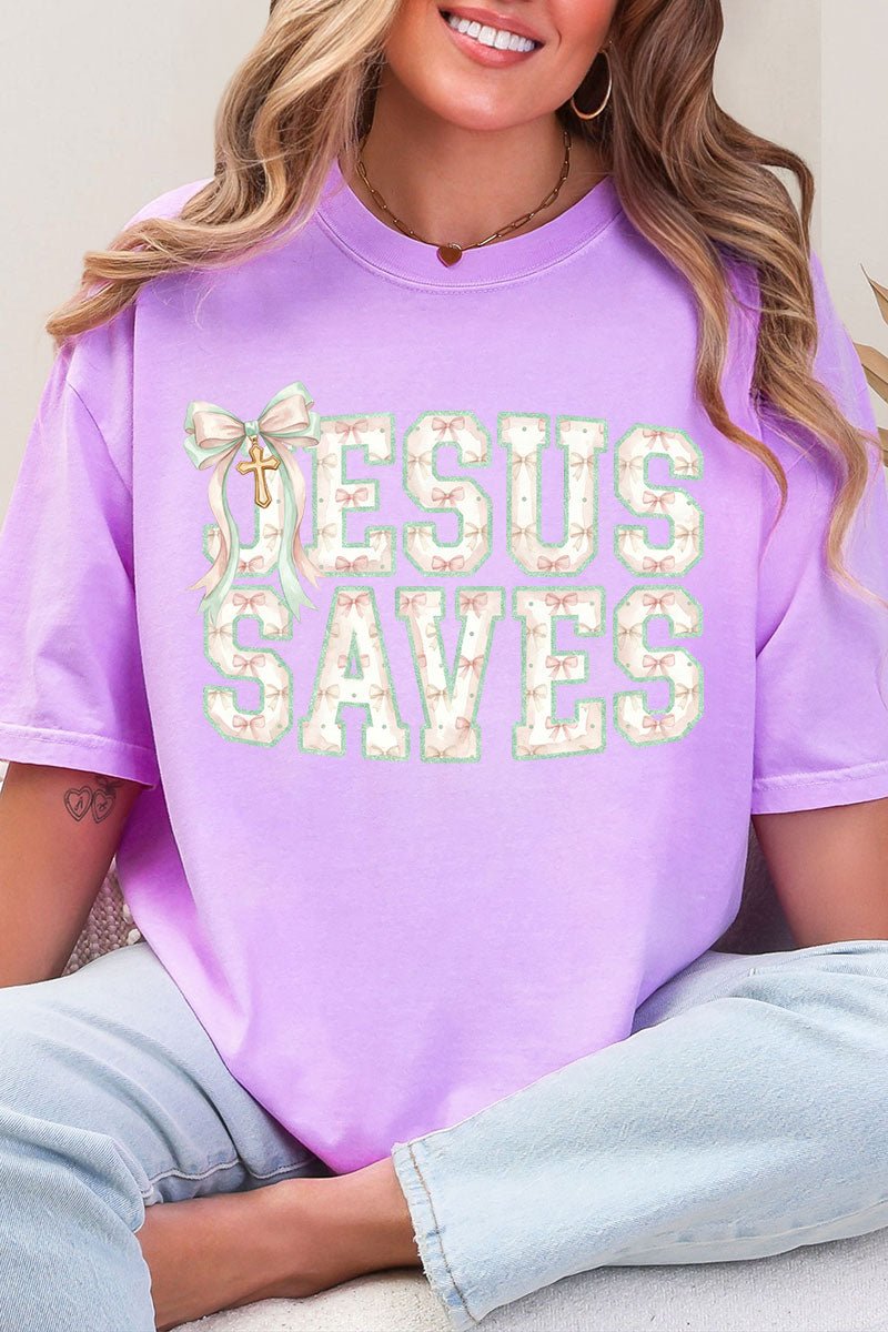 Jesus Saves Coquette Cross Comfort Colors Adult Ring - Spun Cotton Tee - Wholesale Accessory Market