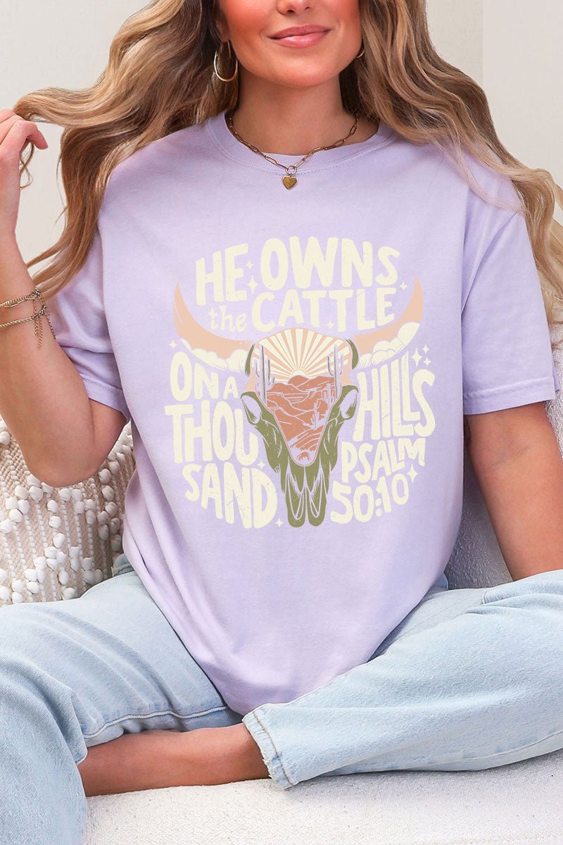 Peach He Owns The Cattle Comfort Colors Adult Ring - Spun Cotton Tee - Wholesale Accessory Market