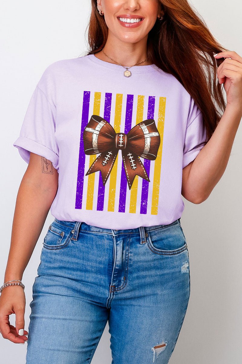 Purple & Yellow Gold Varsity Bow Comfort Colors Adult Ring-Spun Cotton Tee - Wholesale Accessory Market