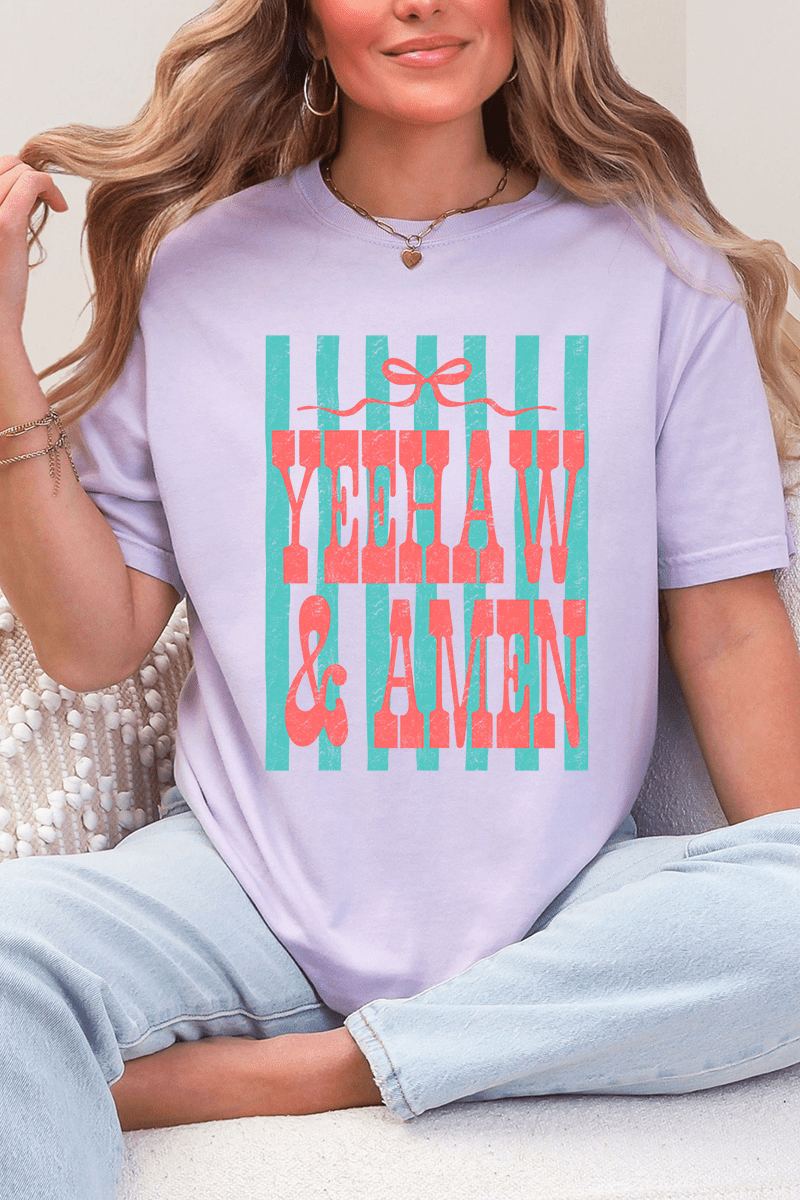 Striped Yeehaw & Amen Comfort Colors Adult Ring - Spun Cotton Tee - Wholesale Accessory Market