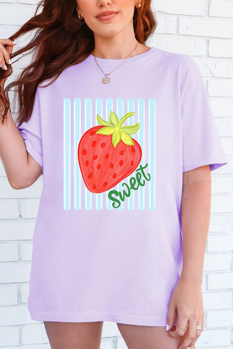 Sweet Strawberry Stripes Comfort Colors Adult Ring - Spun Cotton Tee - Wholesale Accessory Market