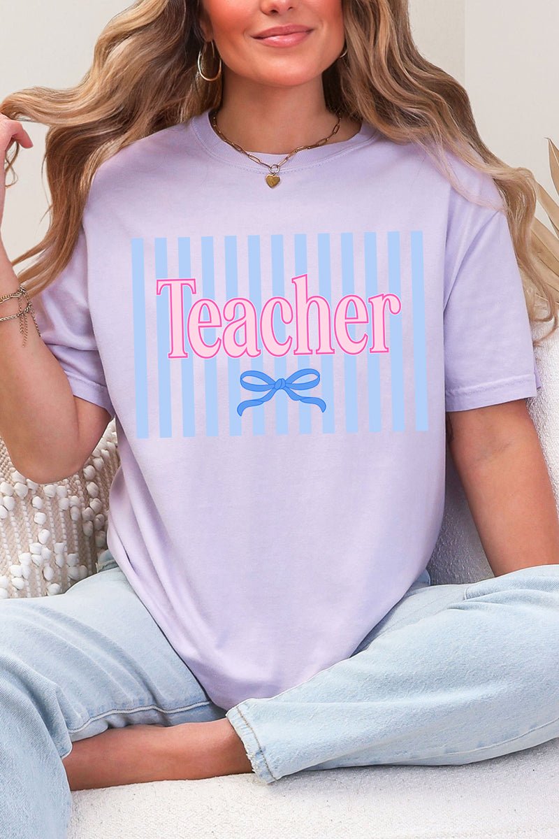 Teacher Striped Comfort Colors Adult Ring - Spun Cotton Tee - Wholesale Accessory Market