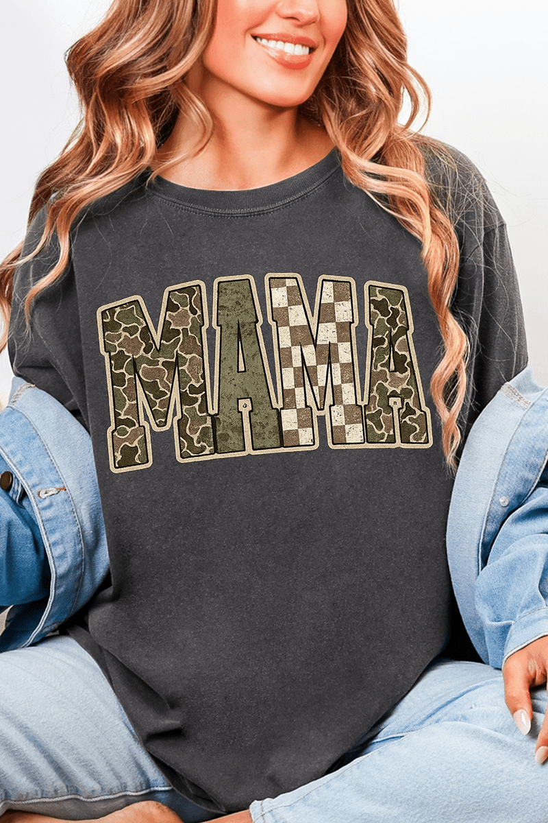 Camo Checkered Mama Comfort Colors Adult Ring - Spun Cotton Tee - Wholesale Accessory Market