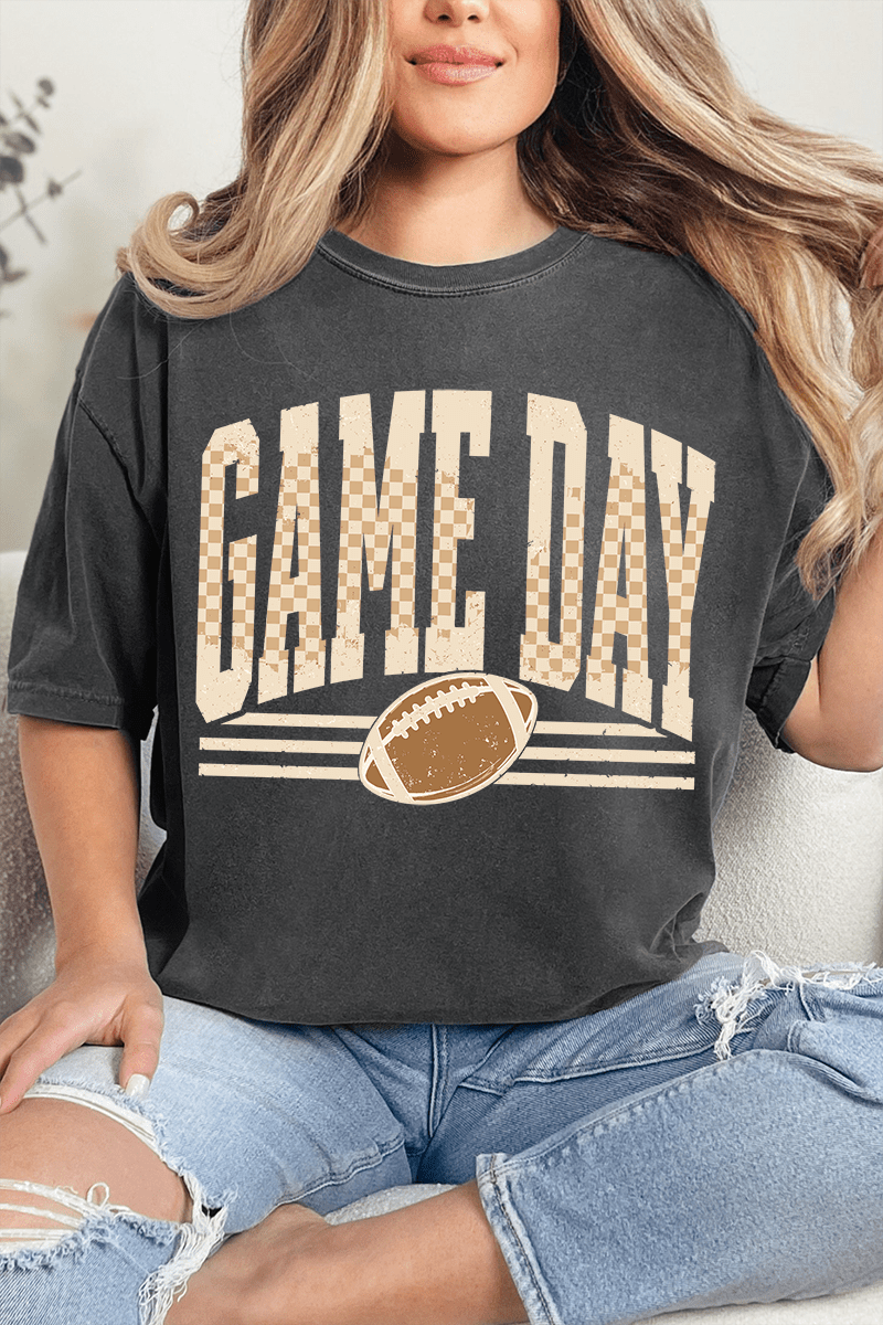 Checkered Taupe Game Day Comfort Colors Adult Ring-Spun Cotton Tee - Wholesale Accessory Market