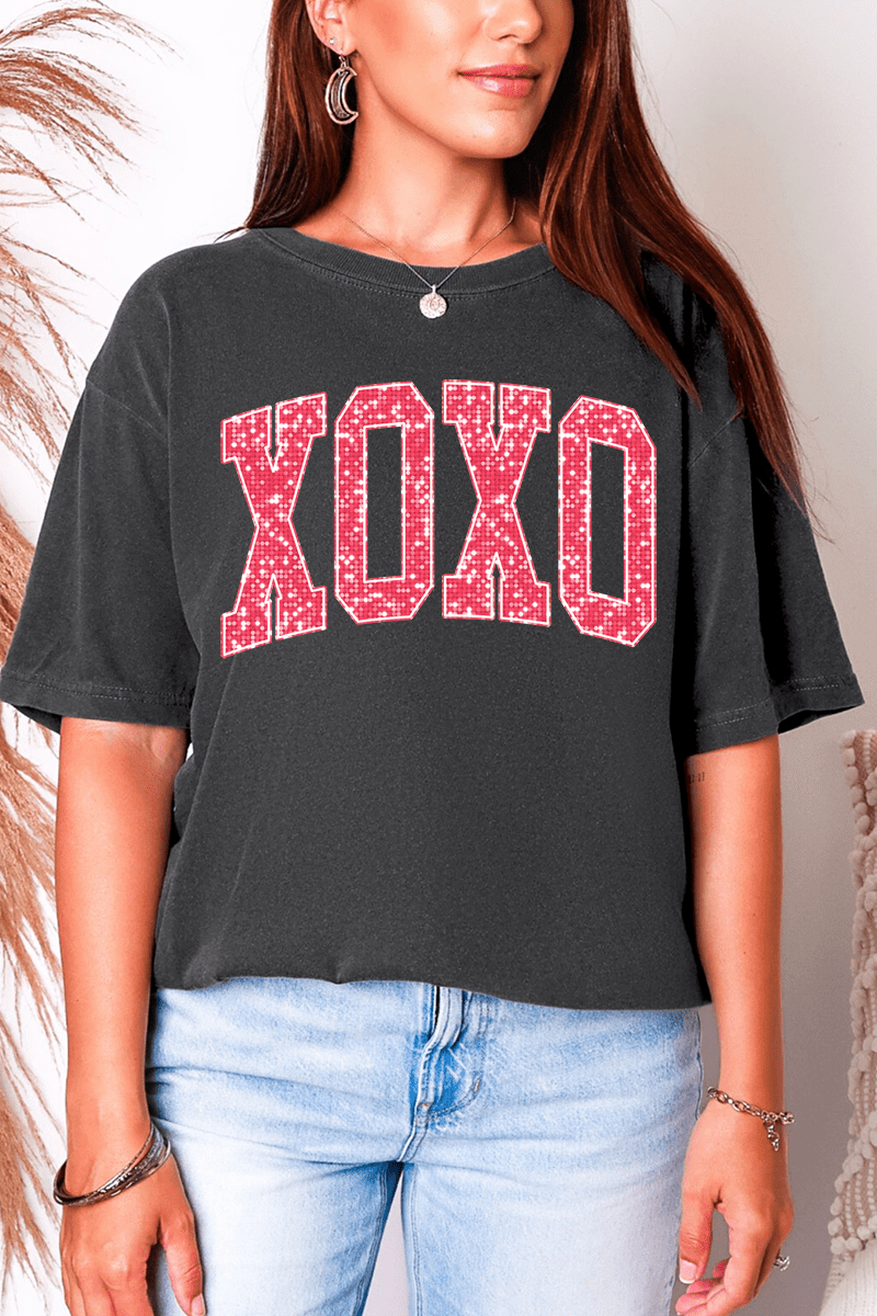 Faux Glitter XOXO Comfort Colors Adult Ring - Spun Cotton Tee - Wholesale Accessory Market