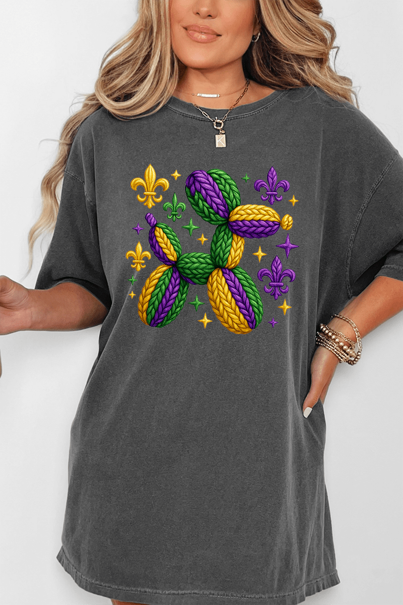 Faux Yarn Mardi Gras Balloon Dog Comfort Colors Adult Ring - Spun Cotton Tee - Wholesale Accessory Market