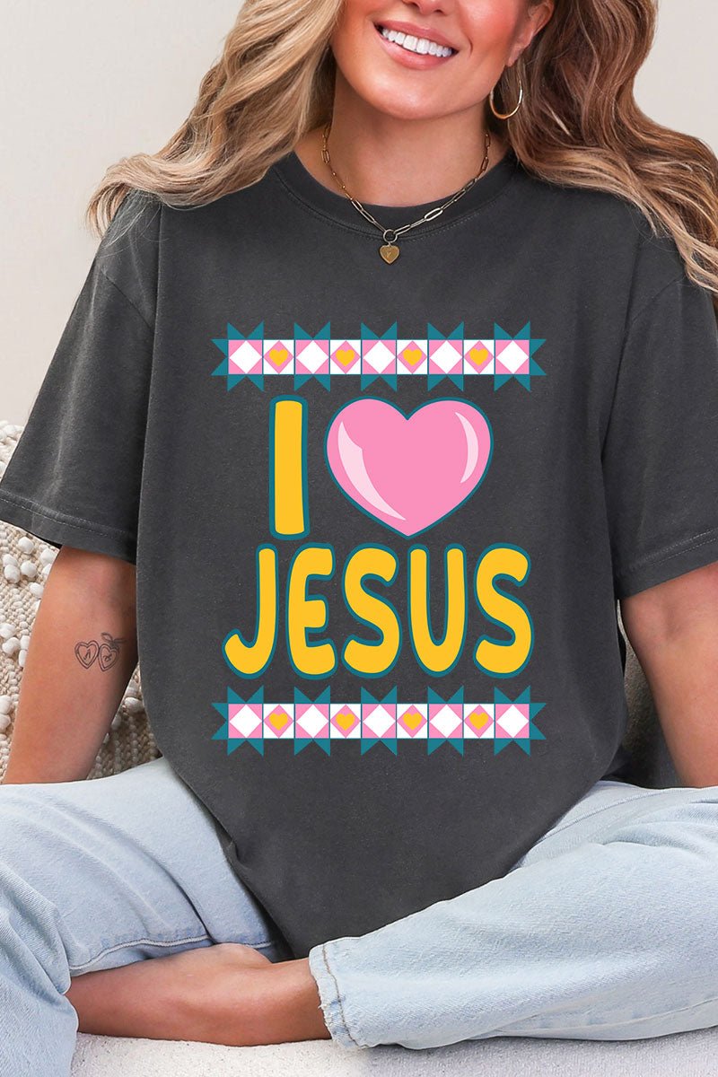 Folk Faith: I Love Jesus Comfort Colors Adult Ring - Spun Cotton Tee - Wholesale Accessory Market