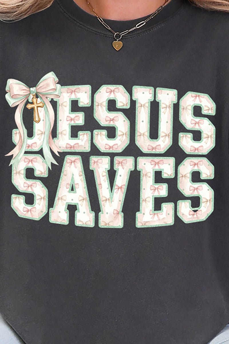 Jesus Saves Coquette Cross Comfort Colors Adult Ring - Spun Cotton Tee - Wholesale Accessory Market