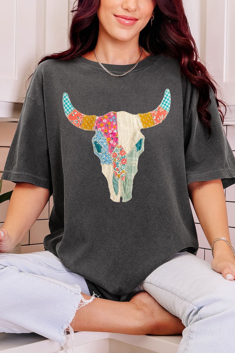 Patchwork Steer Head Comfort Colors Adult Ring - Spun Cotton Tee - Wholesale Accessory Market