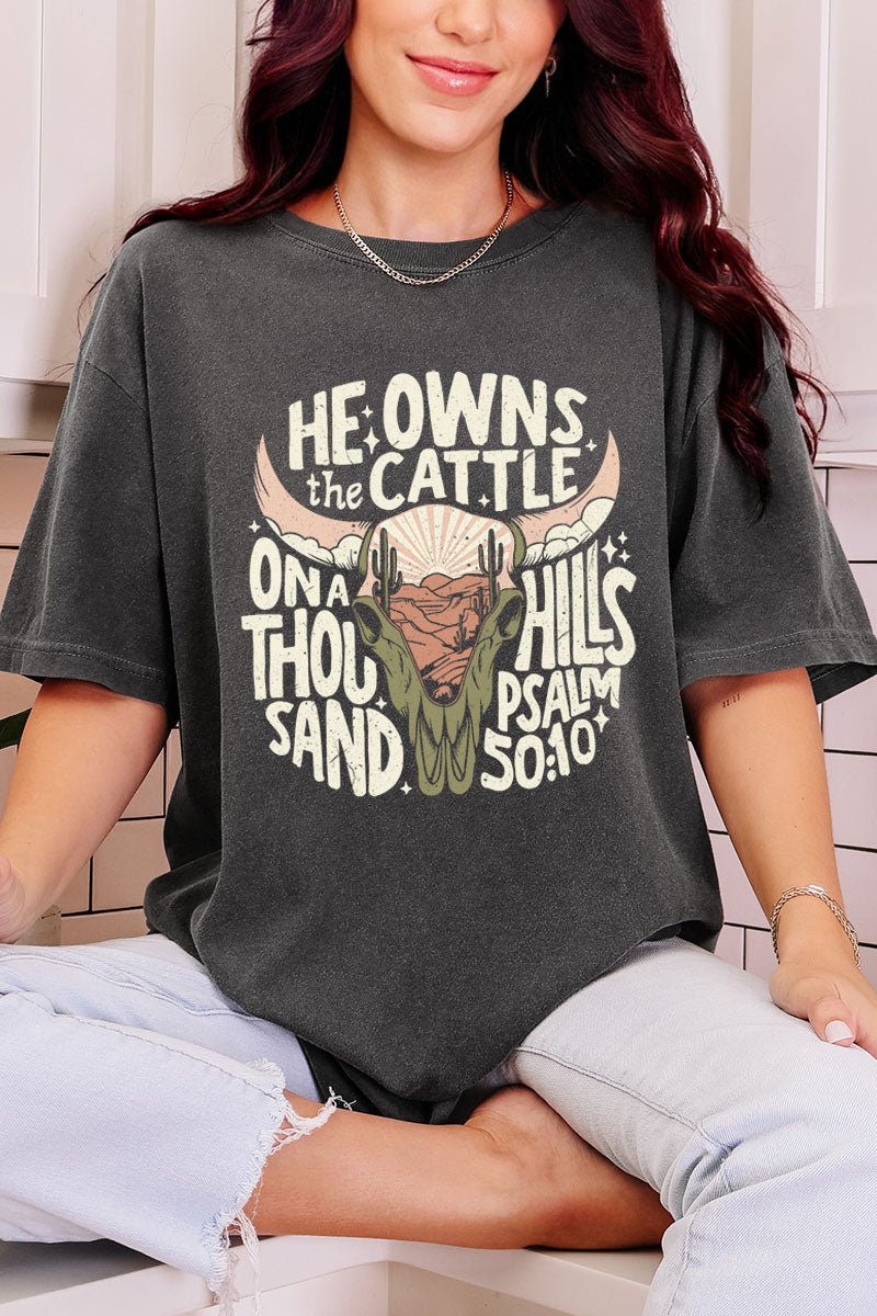Peach He Owns The Cattle Comfort Colors Adult Ring - Spun Cotton Tee - Wholesale Accessory Market