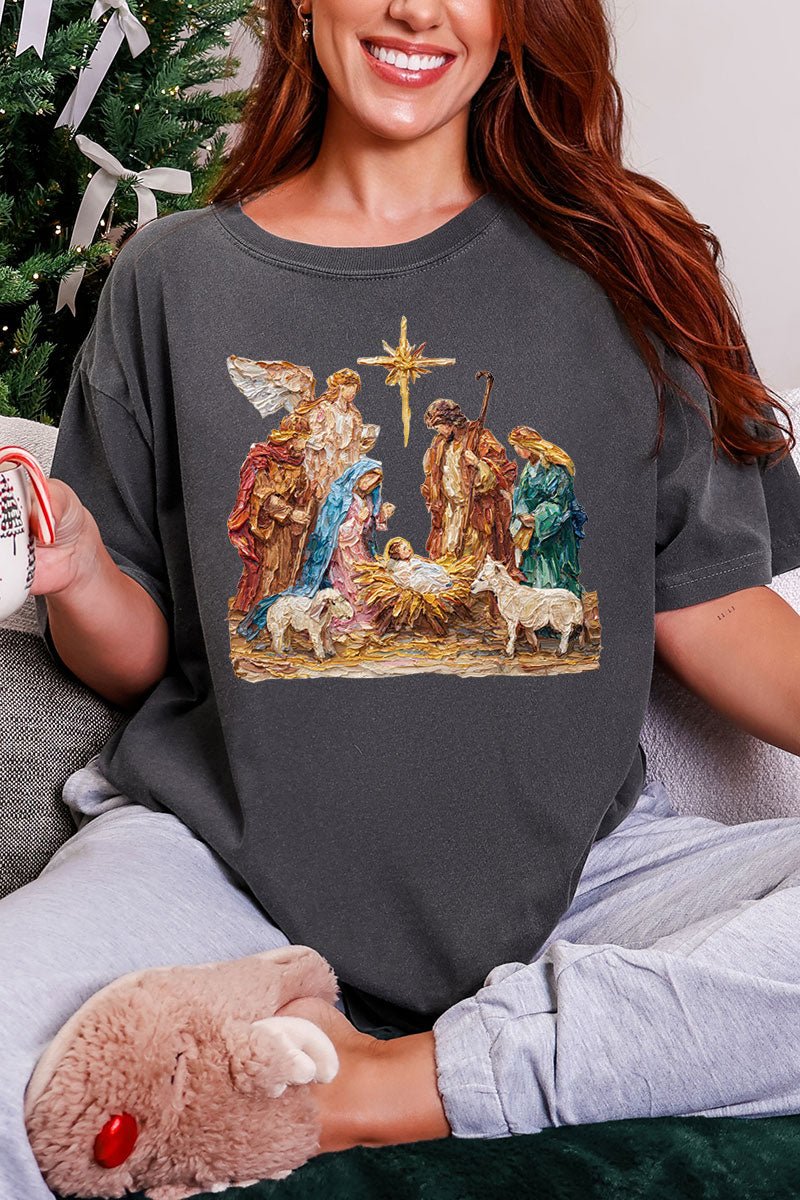 The Painted Nativity Scene Comfort Colors Adult Ring - Spun Cotton Tee - Wholesale Accessory Market