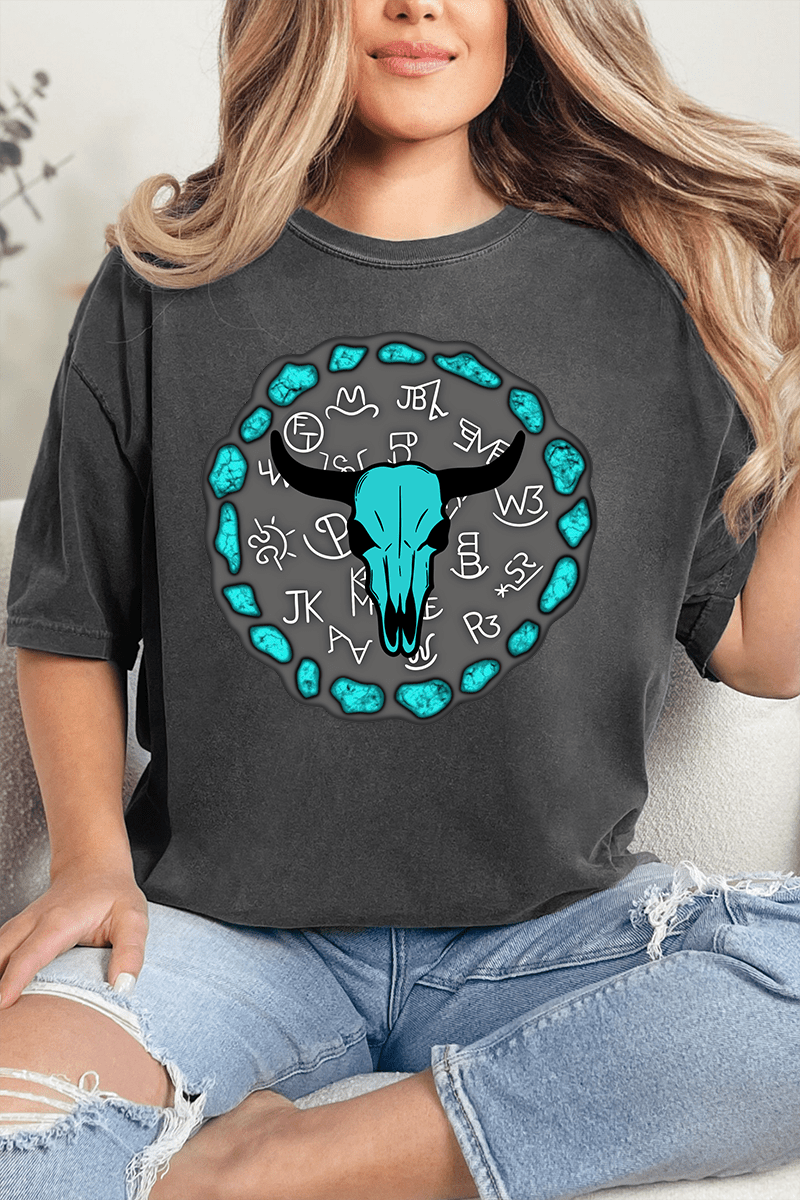 Turquoise Steer Stone Comfort Colors Adult Ring - Spun Cotton Tee - Wholesale Accessory Market