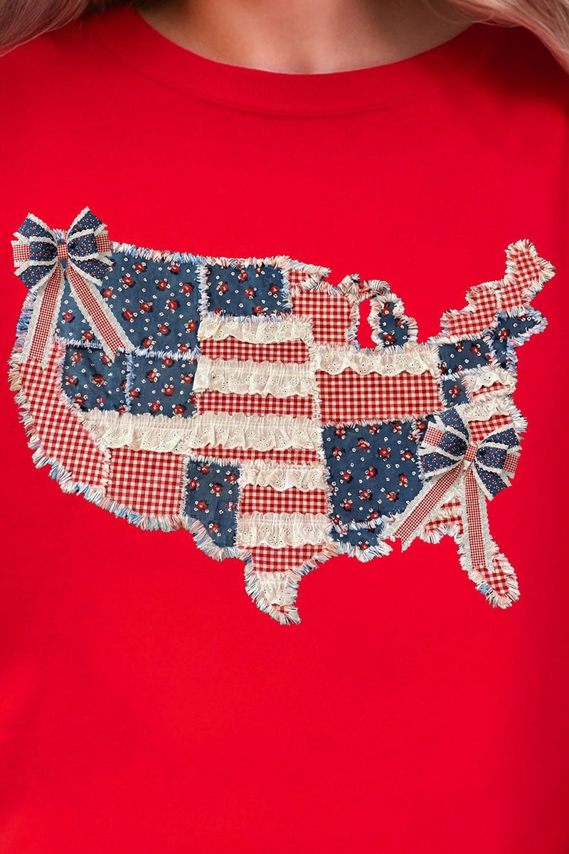 Faux Patchwork USA Map Comfort Colors Adult Ring - Spun Cotton Tee - Wholesale Accessory Market