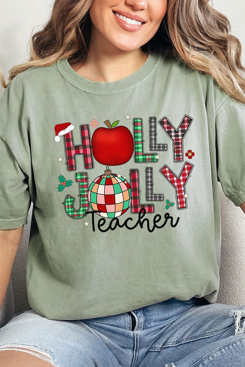 Holly Jolly Teacher Comfort Colors Adult Ring - Spun Cotton Tee - Wholesale Accessory Market