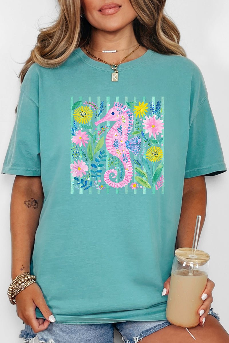 Seahorse Coastal Garden Comfort Colors Adult Ring - Spun Cotton Tee - Wholesale Accessory Market