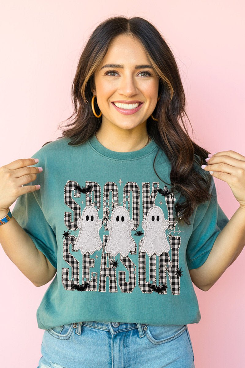 Spooky Season Gingham & Ghosts Comfort Colors Adult Ring-Spun Cotton Tee - Wholesale Accessory Market