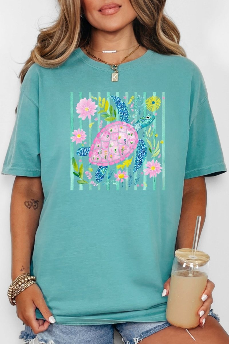 Turtle Coastal Garden Comfort Colors Adult Ring - Spun Cotton Tee - Wholesale Accessory Market