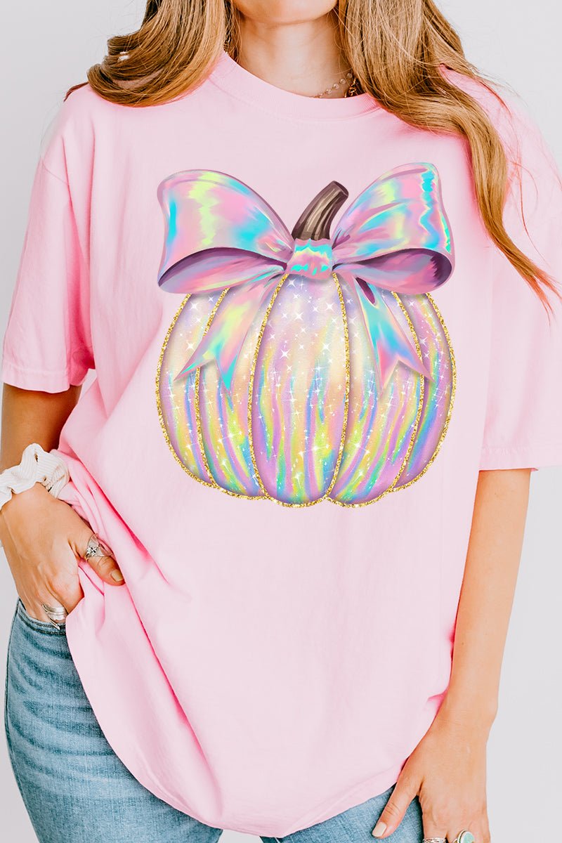 Iridescent Bow Pumpkin Comfort Colors Adult Ring - Spun Cotton Tee - Wholesale Accessory Market