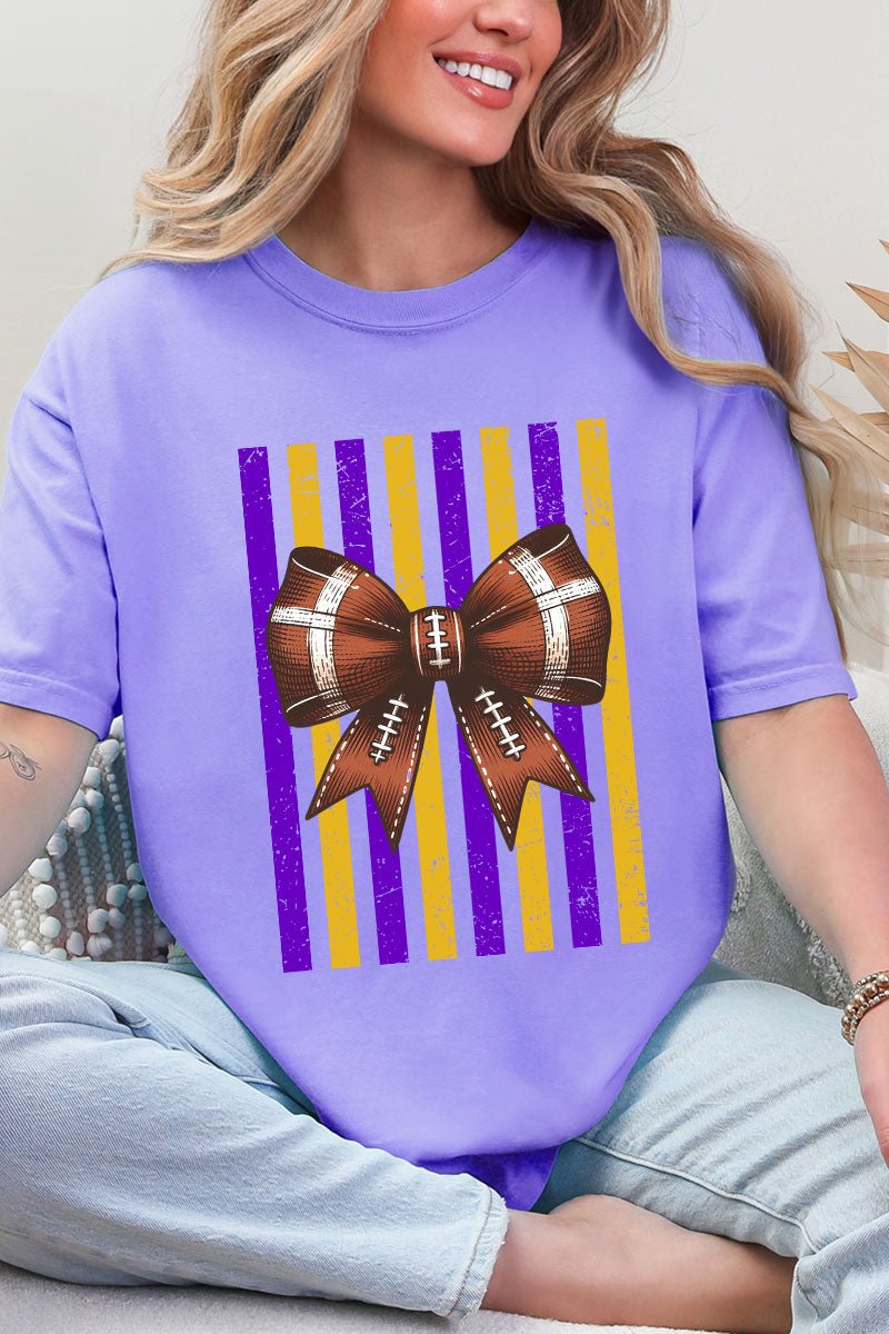 Purple & Yellow Gold Varsity Bow Comfort Colors Adult Ring-Spun Cotton Tee - Wholesale Accessory Market