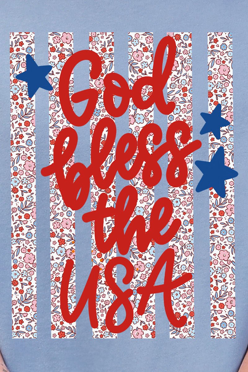 Floral God Bless The USA Comfort Colors Adult Ring - Spun Cotton Tee - Wholesale Accessory Market