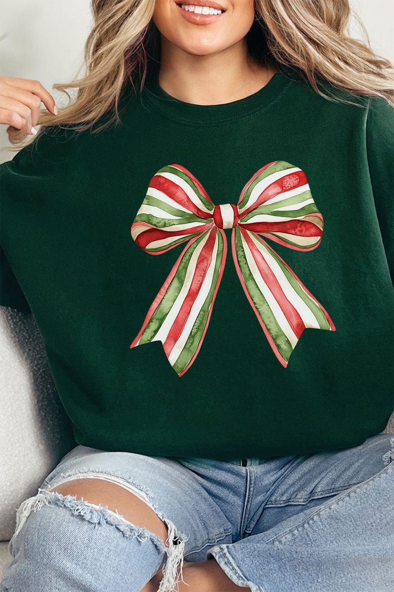 Christmas Ribbon Coquette Bow Heavy - weight Crew Sweatshirt - Wholesale Accessory Market