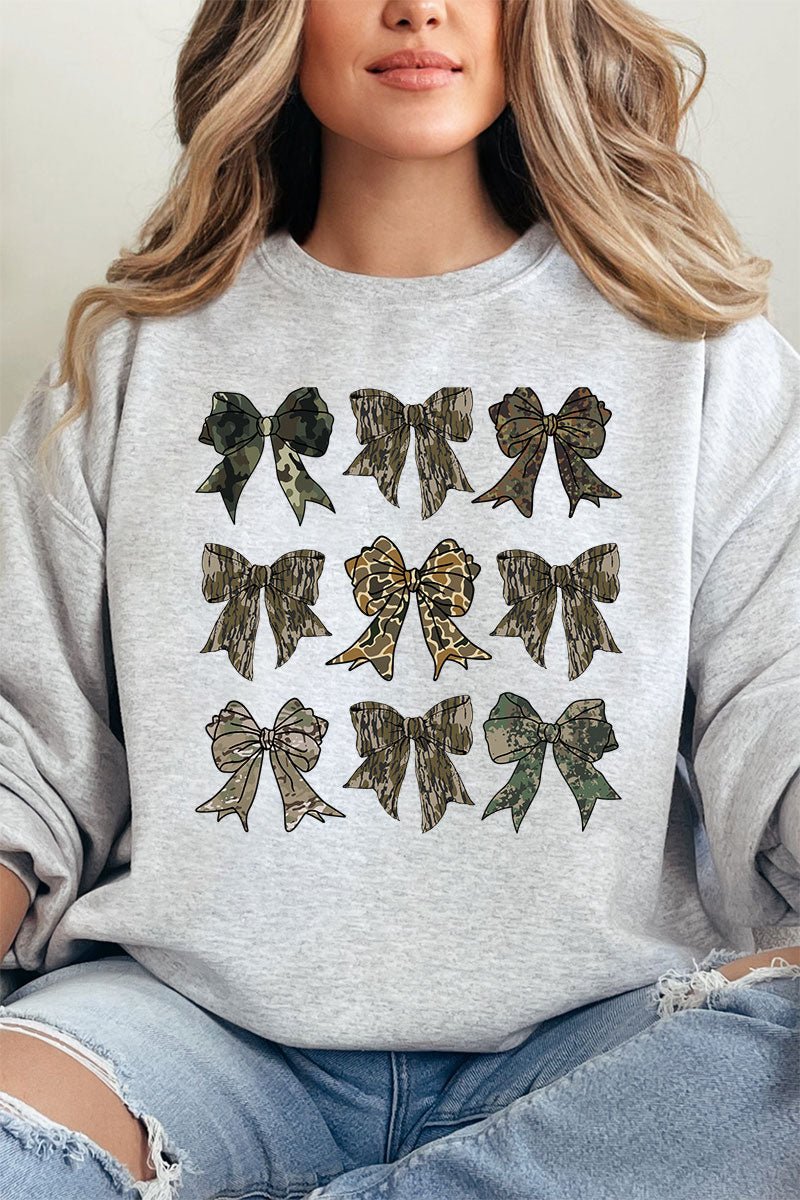 Camo Collage Coquette Bows Heavy - weight Crew Sweatshirt - Wholesale Accessory Market
