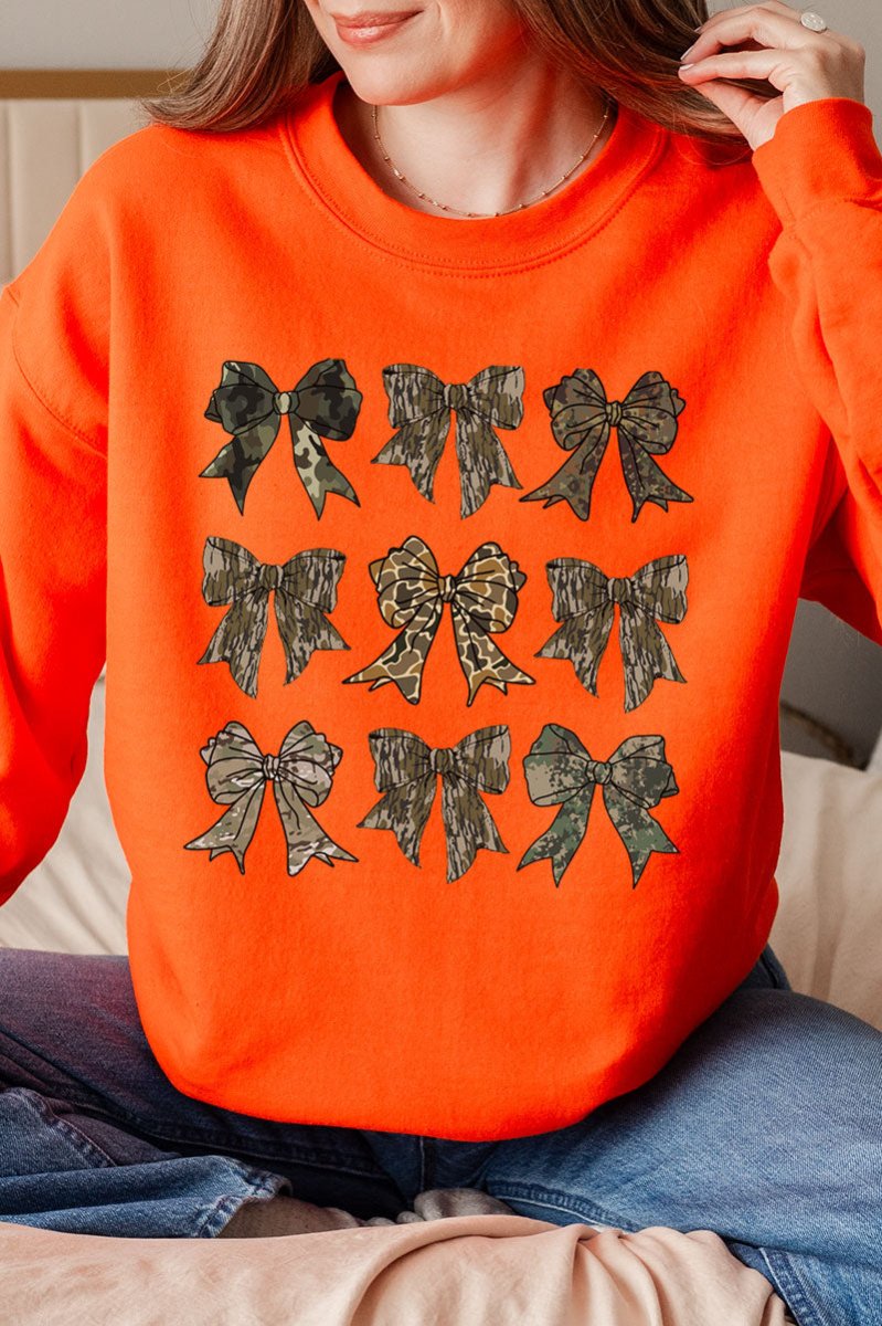 Camo Collage Coquette Bows Heavy - weight Crew Sweatshirt - Wholesale Accessory Market
