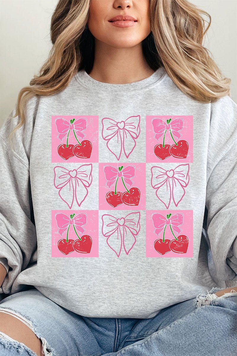 Cherry Love And Coquette Bows Heavy - weight Crew Sweatshirt - Wholesale Accessory Market