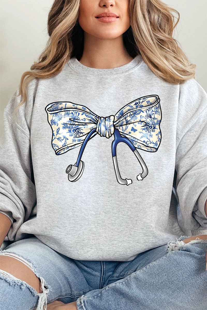 Chinoiserie Stethoscope Bow Heavy - weight Crew Sweatshirt - Wholesale Accessory Market