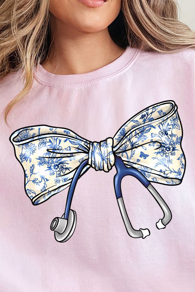Chinoiserie Stethoscope Bow Heavy - weight Crew Sweatshirt - Wholesale Accessory Market