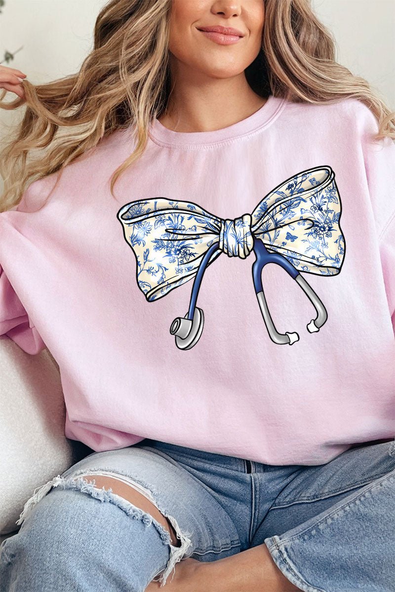 Chinoiserie Stethoscope Bow Heavy - weight Crew Sweatshirt - Wholesale Accessory Market