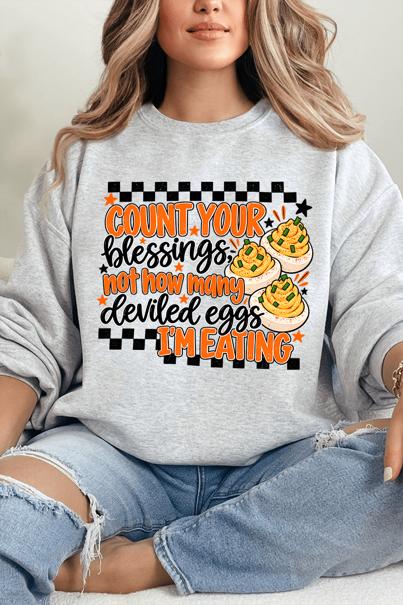 Count Blessings Not Deviled Eggs Heavy Blend Crew Sweatshirt - Wholesale Accessory Market