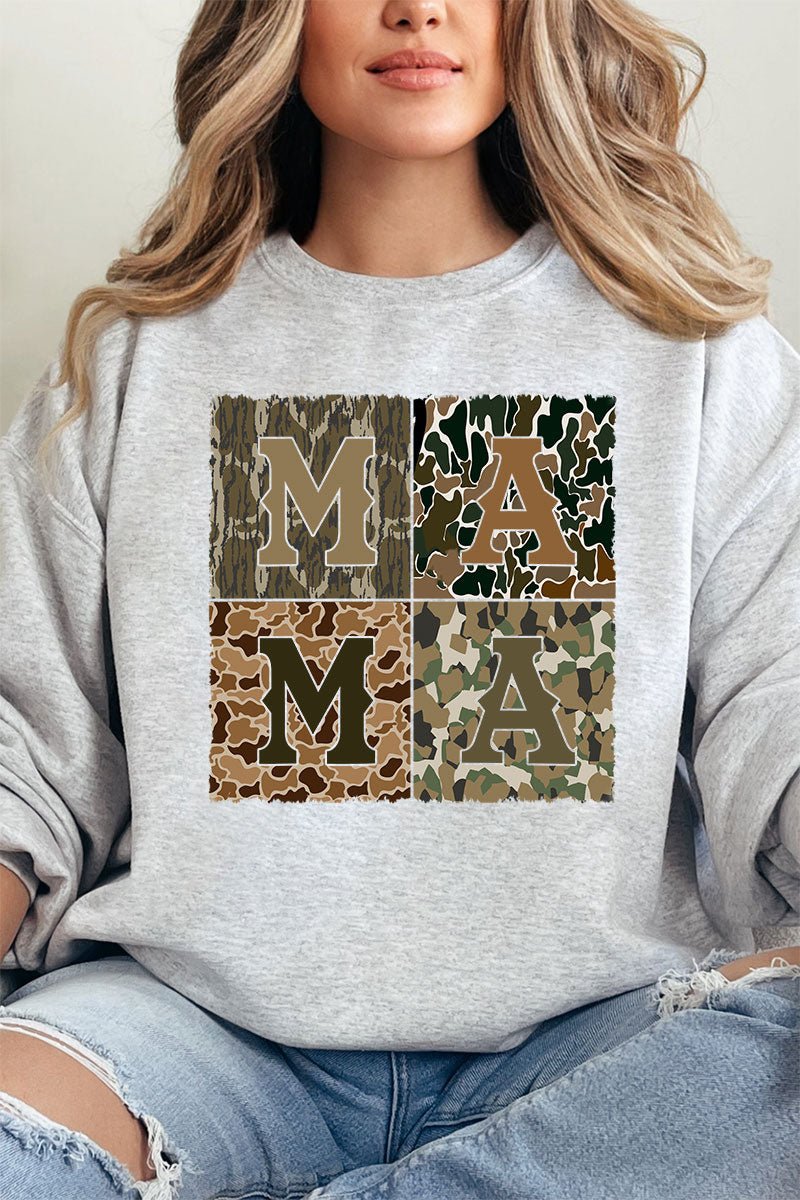 Distressed Camo Mama Heavy - weight Crew Sweatshirt - Wholesale Accessory Market